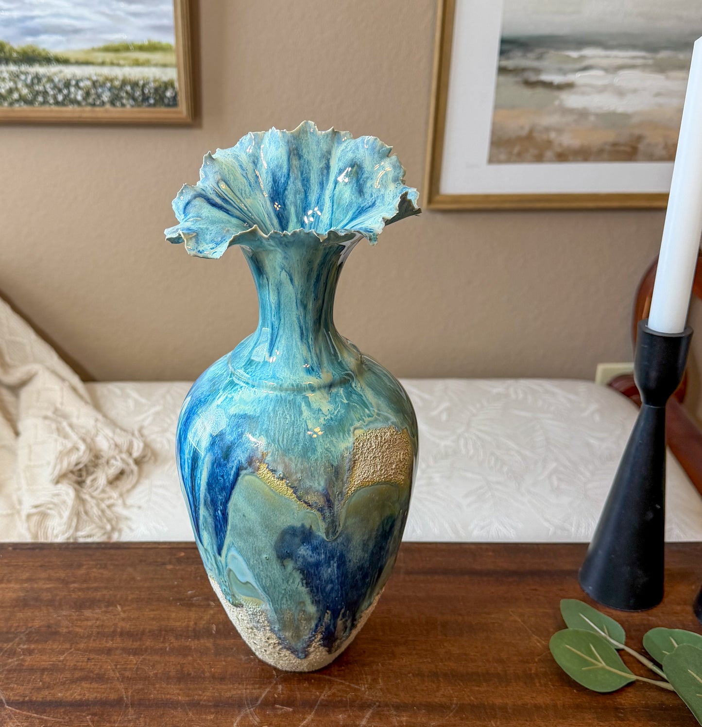 Tidal Rise Vessel – Handmade Porcelain Sculptural Vase, Ocean-Inspired Ceramic Art, One-of-a-Kind Statement Piece