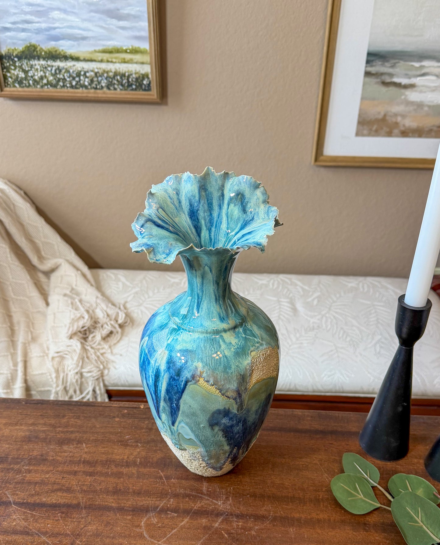 Tidal Rise Vessel – Handmade Porcelain Sculptural Vase, Ocean-Inspired Ceramic Art, One-of-a-Kind Statement Piece