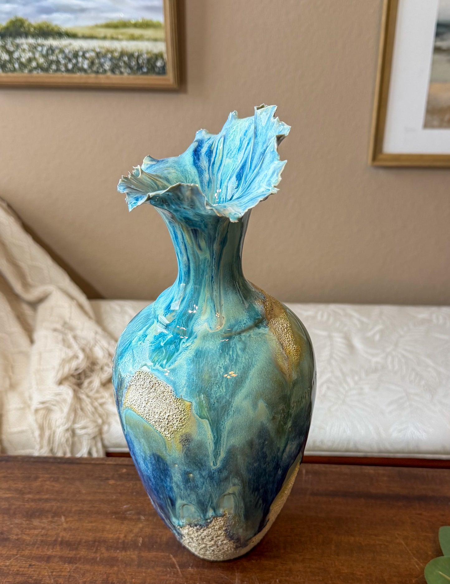 Tidal Rise Vessel – Handmade Porcelain Sculptural Vase, Ocean-Inspired Ceramic Art, One-of-a-Kind Statement Piece